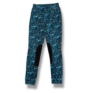 Kerrits Kids Size M‎ Horse Riding Breeches Pants Blue Abstract Print Knee Patch